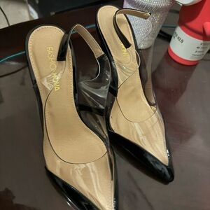 Fashion Nova Black Patent Leather and Clear Heels